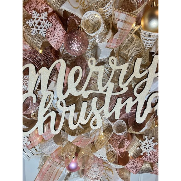 Christmas Snowflake Holiday Ribbon Door Wreath Handmade 22 ins LED W43 Gold - Picture 5 of 12